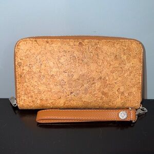 Long Cork Wristlet Wallet with Gold Glitter Accent
